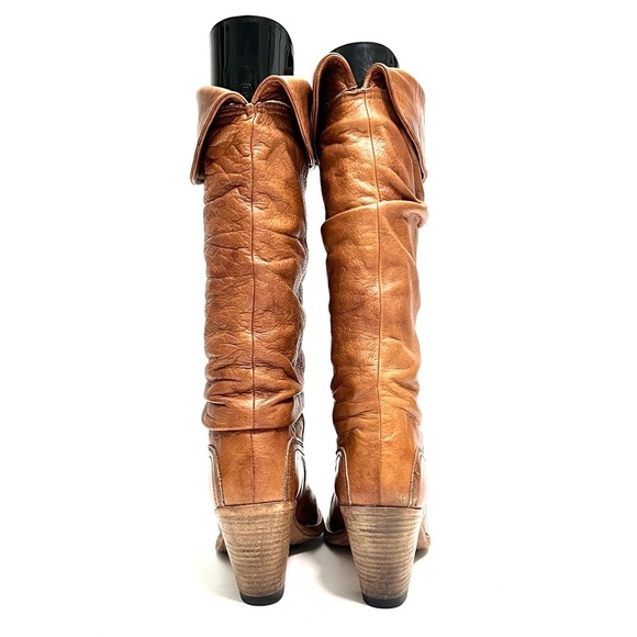 FRYE | Vintage 1990s brown leather slouchy fold over heeled pull on pirate boots - Picture 7 of 8